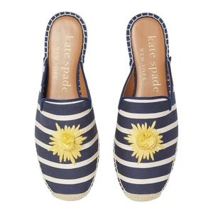 KATE SPADE Solero Mules Striped Espadrilles Yellow Flower Size 9.5 NWOT
